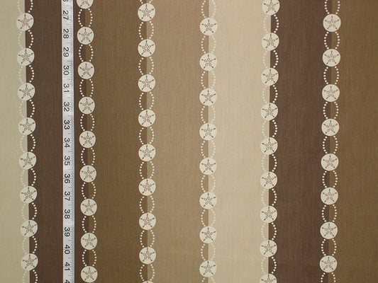 Brown Beach Stripe Fabric, Seashells & Sand Dollars