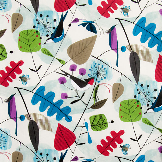 Scandinavian retro modern graphic bird leaves Wallpaper