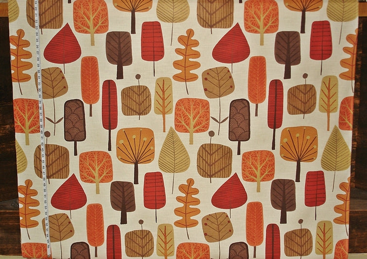 Retro Scandinavian Wood Fabric Tree Leaf Fall Orange