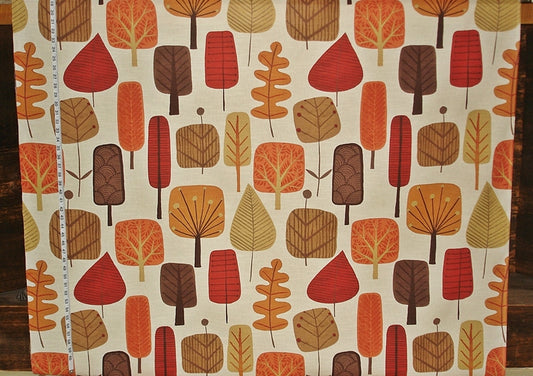 Retro Scandinavian Wood Fabric Tree Leaf Fall Orange
