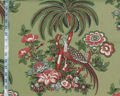 Schumacher Greef fabric green bird Pheasant and Palm 2yds