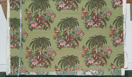 Schumacher Greef fabric green bird Pheasant and Palm 2yds