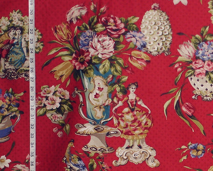 Red Staffordshire Figurine Fabric Schumacher Greeff - 11 yd Remnant