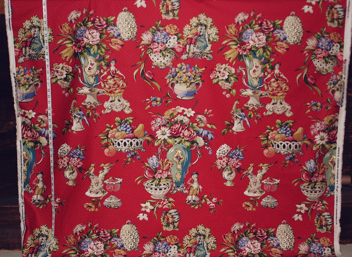 Red Staffordshire Figurine Fabric Schumacher Greeff - 11 yd Remnant
