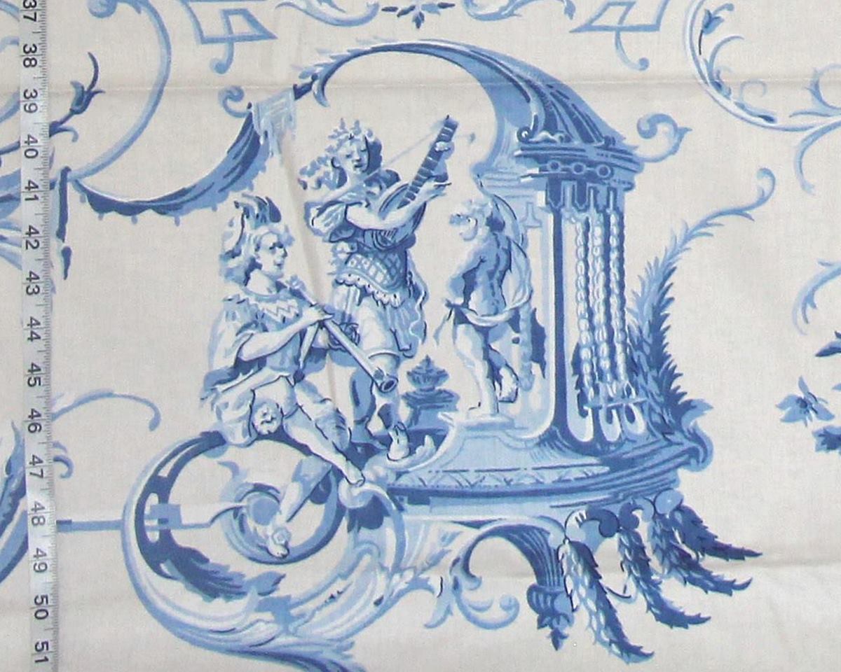 Blue toile musical fabric Schumacher Greeff Telfair 2 1/3 yd