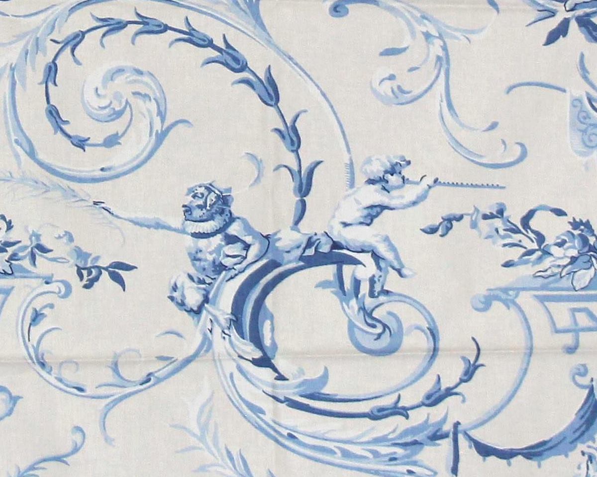 Blue toile musical fabric Schumacher Greeff Telfair 2 1/3 yd