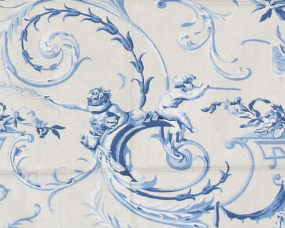 Blue toile musical fabric Schumacher Greeff Telfair 2 1/3 yd