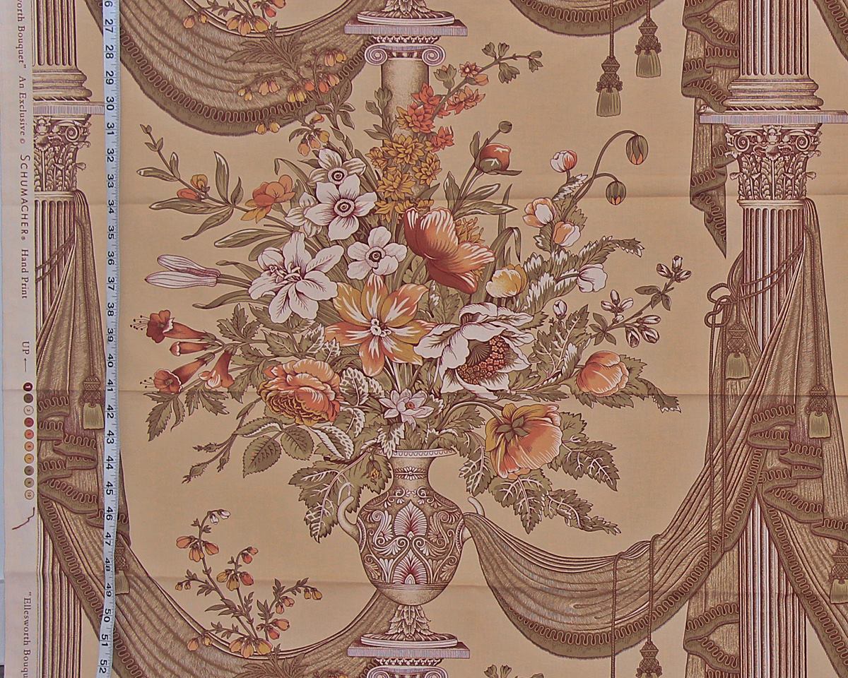 Schumacher floral fabric Ellsworth Bouquet gold 50"