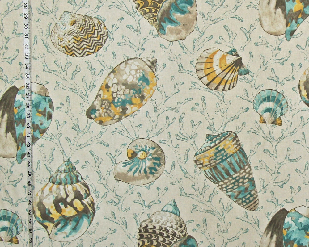 Yellow Blue Seashell Fabric Coral Stone Washed