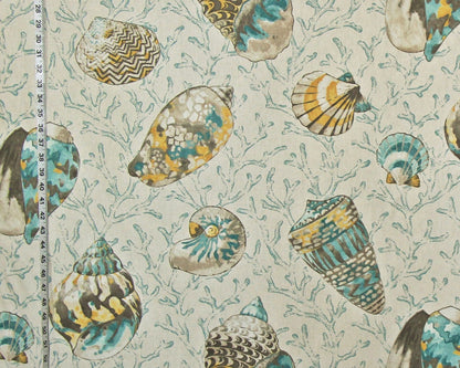 Yellow Blue Seashell Fabric Coral Stone Washed