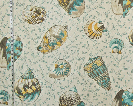 Yellow Blue Seashell Fabric Coral Stone Washed