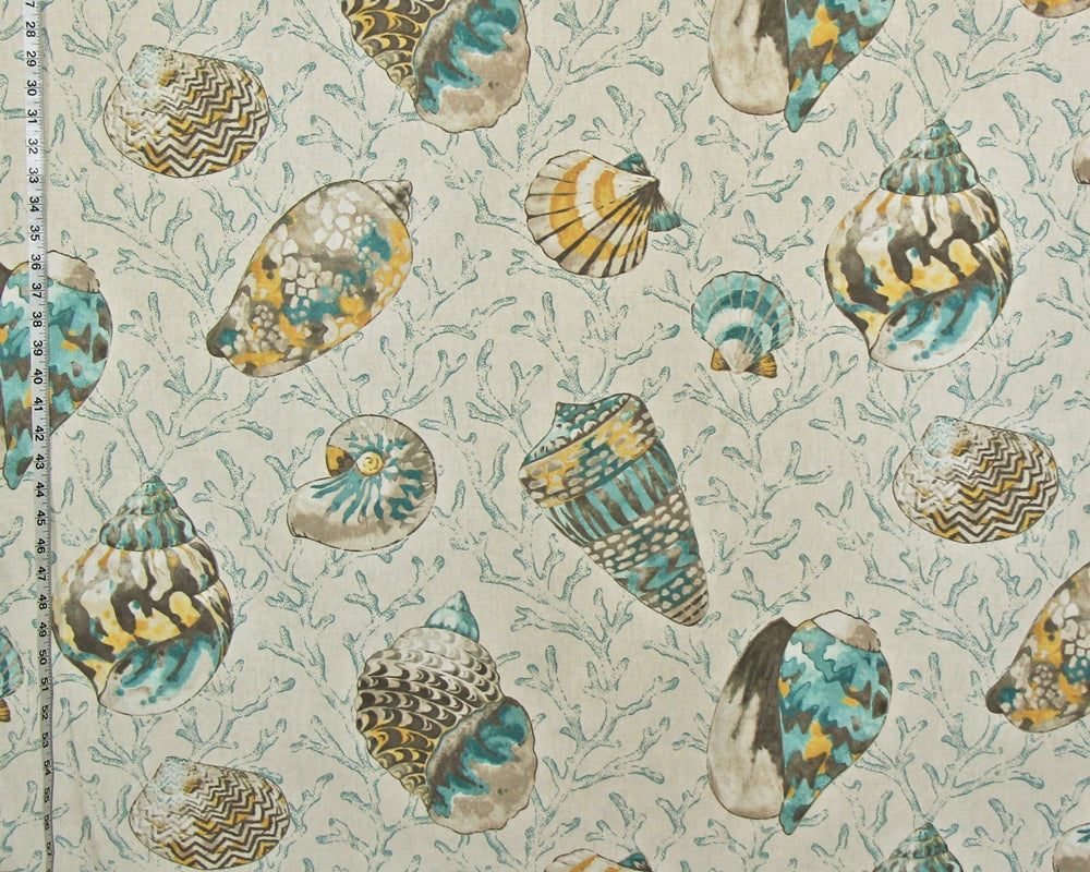 Yellow Blue Seashell Fabric Coral Stone Washed