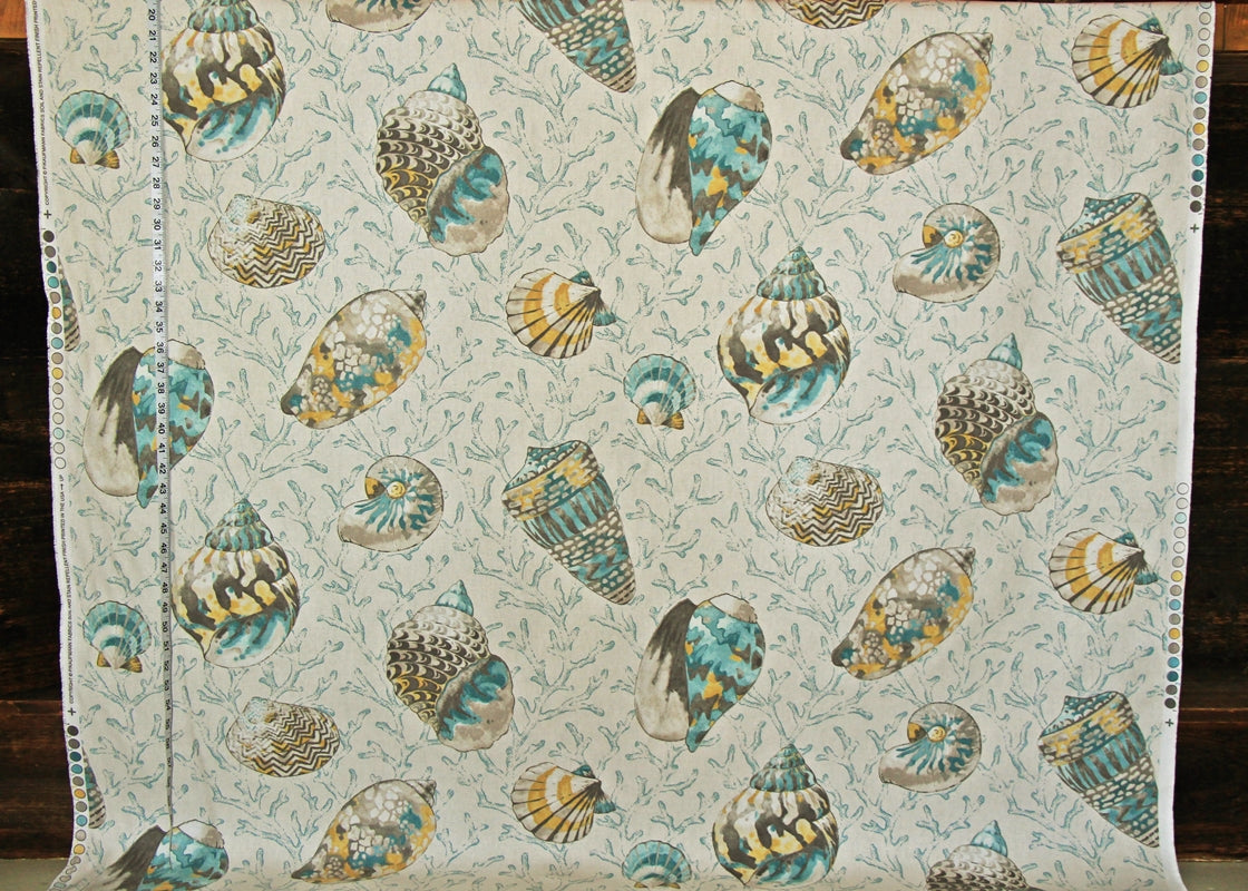 Yellow Blue Seashell Fabric Coral Stone Washed