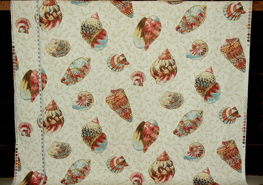 Seashell Fabric Coral Watercolor - Orange, Red, Brown