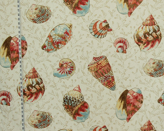 Seashell Fabric Coral Watercolor - Orange, Red, Brown