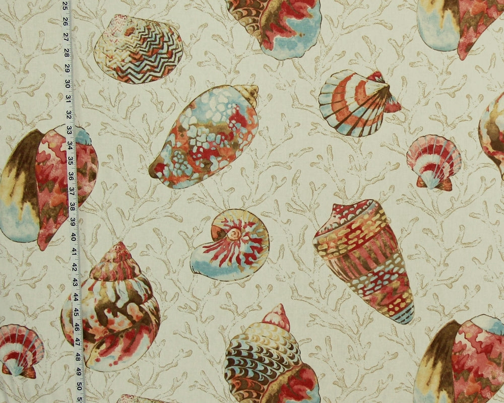 Seashell Fabric Coral Watercolor - Orange, Red, Brown