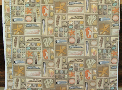 Shell fabric vintage display shelf coastal beach decor