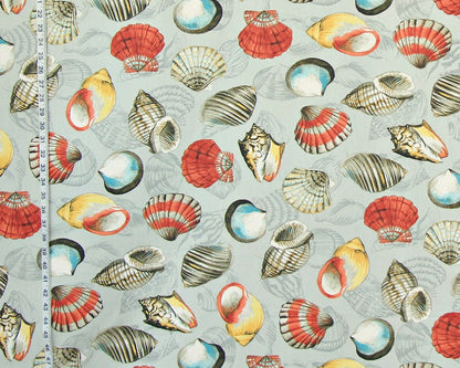 Orange yellow aqua seashell fabric grey toile  ocean