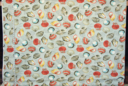 Orange yellow aqua seashell fabric grey toile  ocean