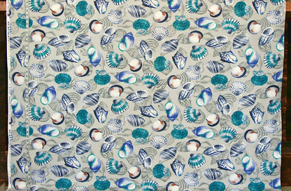 Blue teal seashell fabric aqua grey toile  purple ocean
