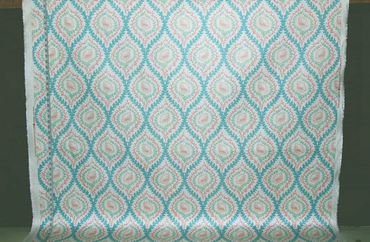 Pink seashell fabric coral green blue seaweed lattice