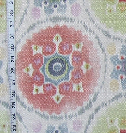Suzani Fabric Ethnic Orange Green Linen
