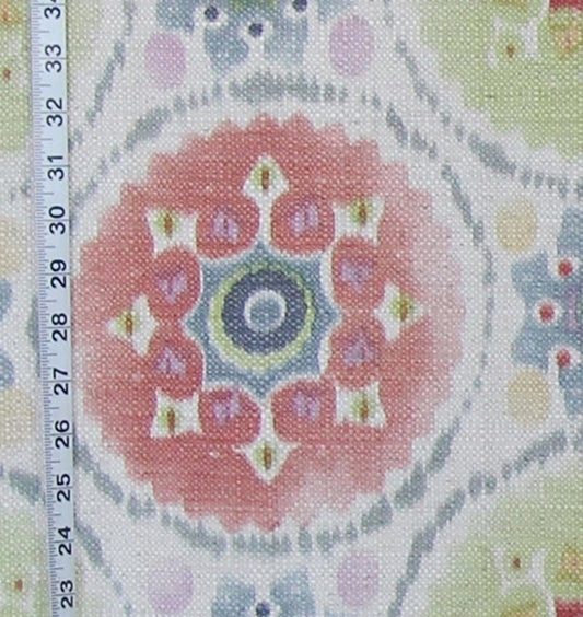 Suzani Fabric Ethnic Orange Green Linen