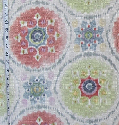 Suzani Fabric Ethnic Orange Green Linen