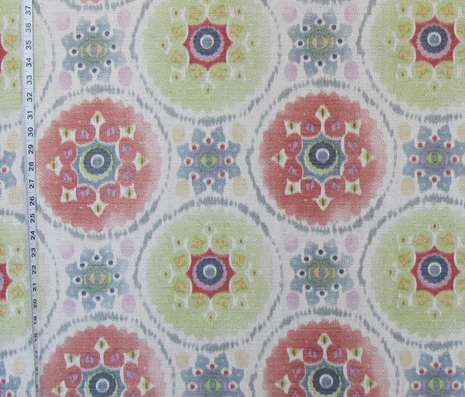 Suzani Fabric Ethnic Orange Green Linen