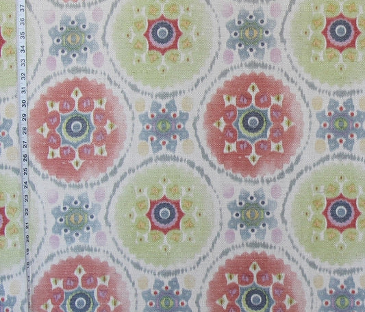 Suzani Fabric Ethnic Orange Green Linen