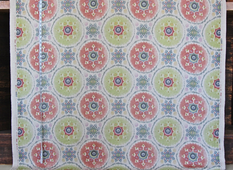 Suzani Fabric Ethnic Orange Green Linen