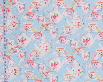 Blue teapot fabric vintage rose china teacup