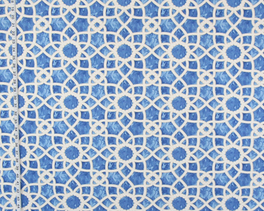 Blue Lattice Scroll Fabric Trellis Tile Watercolor