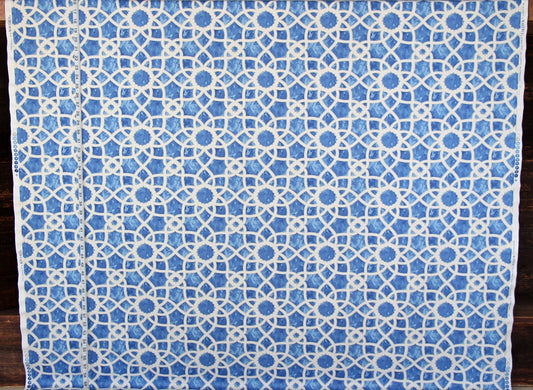Blue Lattice Scroll Fabric Trellis Tile Watercolor
