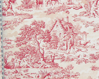 Red toile de Jouy fabric French country