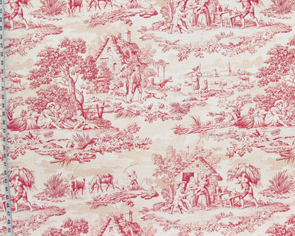 Red toile de Jouy fabric French country