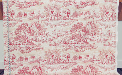 Red toile de Jouy fabric French country