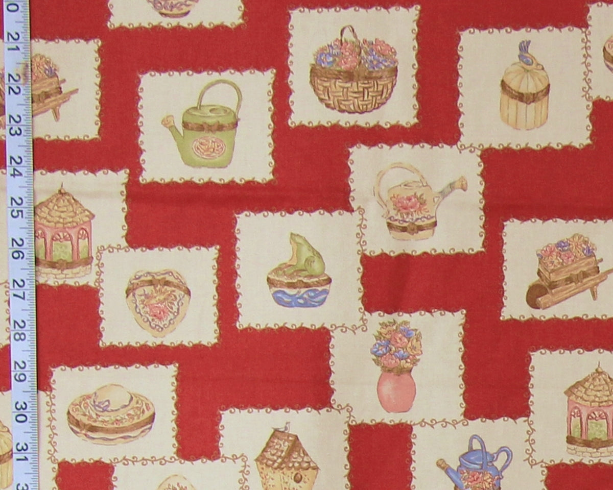Suburban Petit Jardin enamelled trinket box fabric red