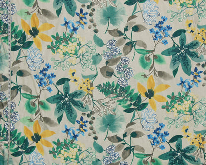 Tropical floral fabric orchids watercolor evening teal  linen