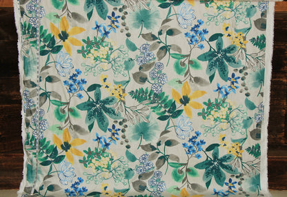 Tropical floral fabric orchids watercolor evening teal  linen