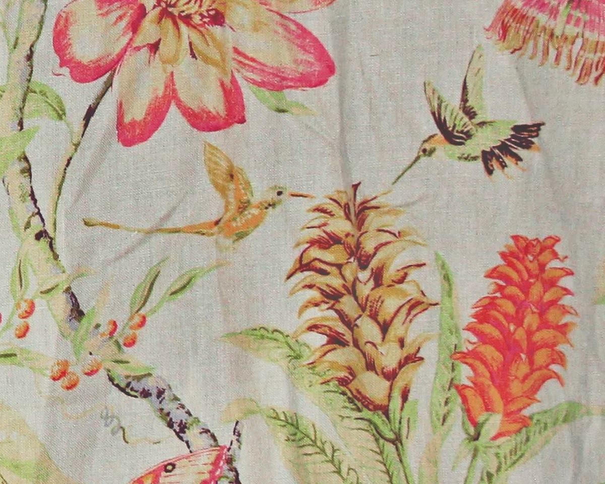 Vintage Tropical Floral Fabric Pink Flowers Remnant- 54"