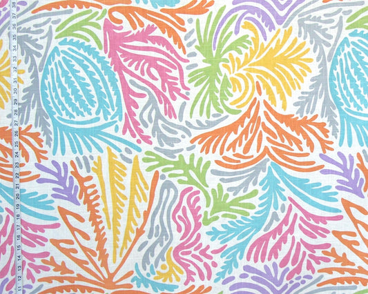Tropical beach fabric retro ocean palm coral abstract linen : 35" Remnant