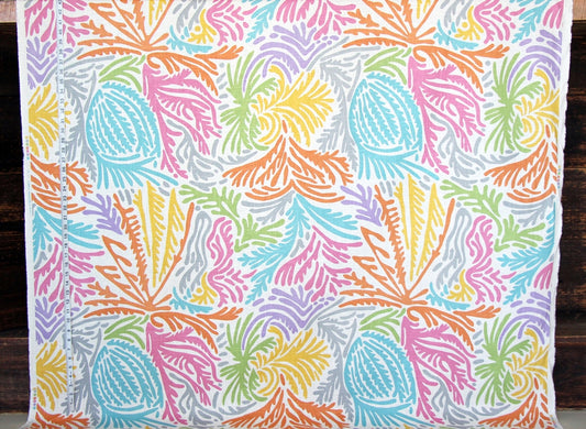 Tropical beach fabric retro ocean palm coral abstract linen : 35" Remnant