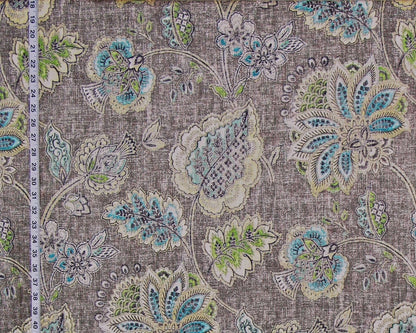 Grey Indienne Fabric - Turquoise, Blue, Green Floral