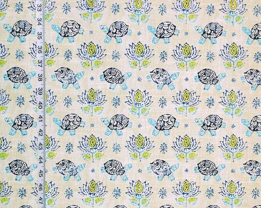 Batik Turtle Fabric Lotus Blue Aqua
