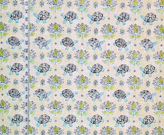 Batik Turtle Fabric Lotus Blue Aqua