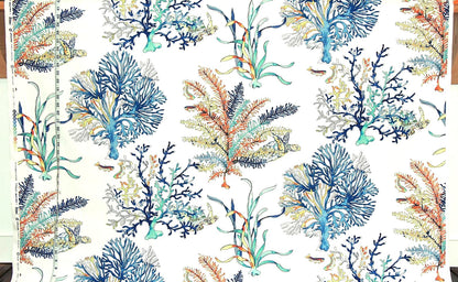 Blue coral fabric ocean reef turtle orange