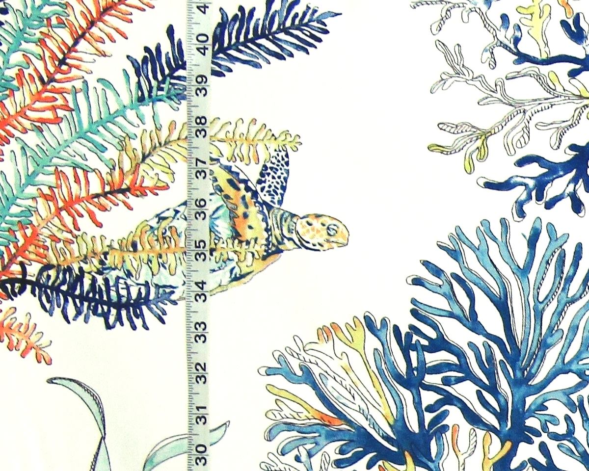 Blue coral fabric ocean reef turtle orange