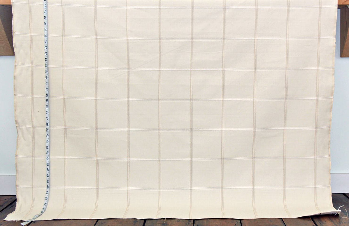 Taupe grey tan windowpane plaid upholstery fabric Remnant- 36"