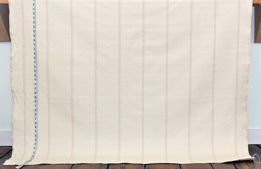 Taupe grey tan windowpane plaid upholstery fabric Remnant- 36"